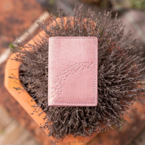 Etui Double à Cartes en cuir Pailleté Rose Doré