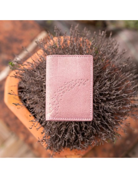 Etui Double à Cartes en cuir Pailleté Rose Doré