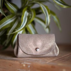 Porte-Monnaie Accordéon en cuir Pailleté Grège