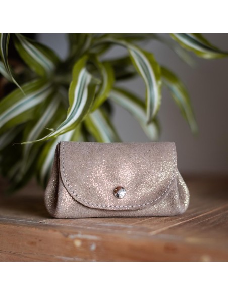 Porte-Monnaie Accordéon en cuir Pailleté Grège