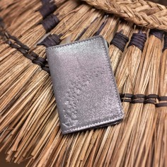 Etui Double à Cartes en cuir Pailleté Gris Turbulence