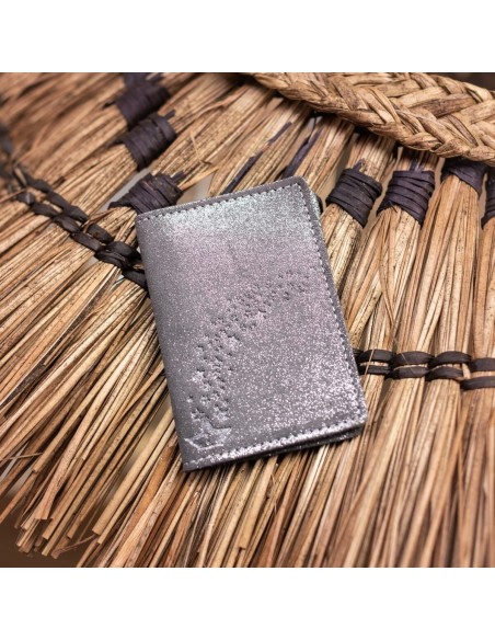 Etui Double à Cartes en cuir Pailleté Gris Turbulence