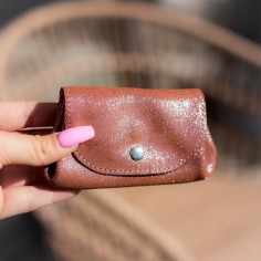 Porte monnaie Accordéon en cuir en cuir Pailleté Marron Jaspe