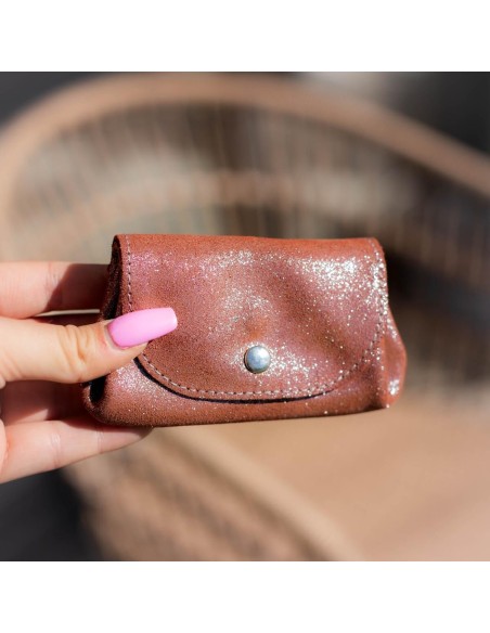 Porte monnaie Accordéon en cuir en cuir Pailleté Marron Jaspe