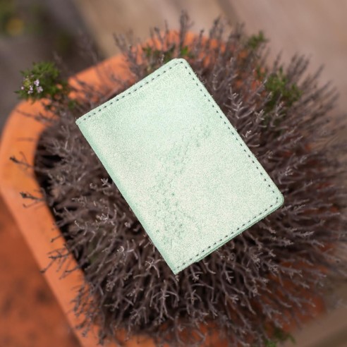 Etui Double à Cartes en cuir Pailleté Vert Jade