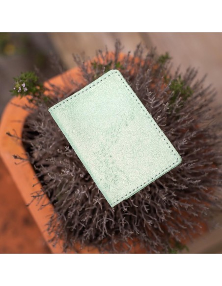 Etui Double à Cartes en cuir Pailleté Vert Jade