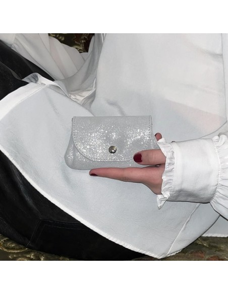 Porte-Monnaie Accordéon en cuir Pailleté Perle