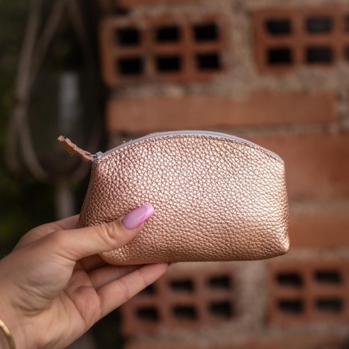 Midi Trousse à trésors en cuir Métallisé Pêche