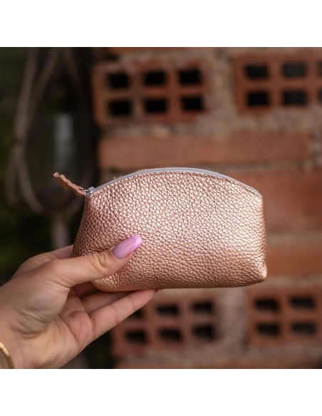 Midi Trousse à trésors en cuir Métallisé Pêche