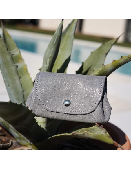 Porte-Monnaie Accordéon en cuir Pailleté Plume