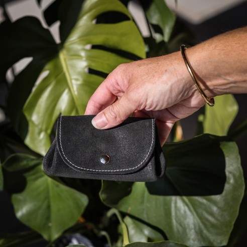 Porte-Monnaie Accordéon en cuir Pailleté Réglisse