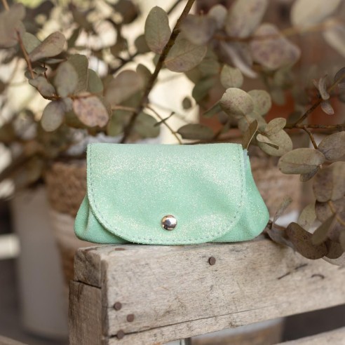 Porte-Monnaie Accordéon en cuir Pailleté Vert Jade