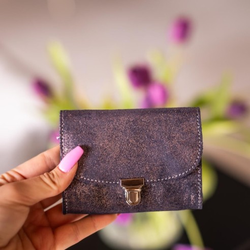 Portefeuille Royal en cuir Pailleté Indigo Cuivré