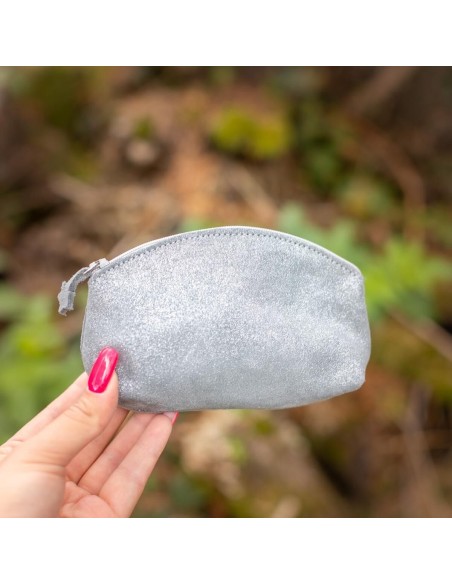 Midi Trousse à Trésors en cuir Pailleté Pierre Grise