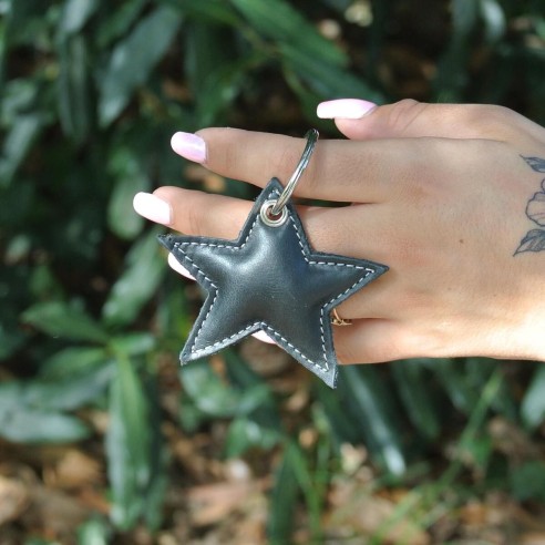 Porte-Clés Etoile en cuir Mixte Noir