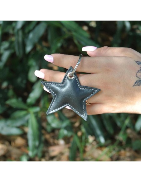 Porte-Clés Etoile en cuir Mixte Noir