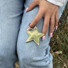 Porte Clés Etoile en cuir Pailleté Aloe Cuivré
