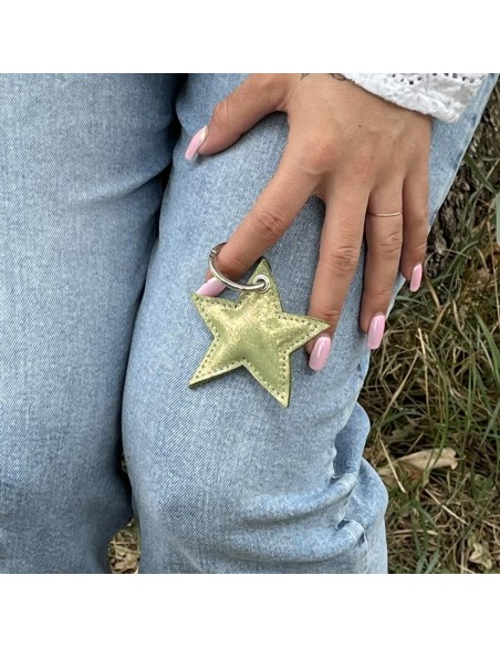 Porte Clés Etoile en cuir Pailleté Aloe Cuivré