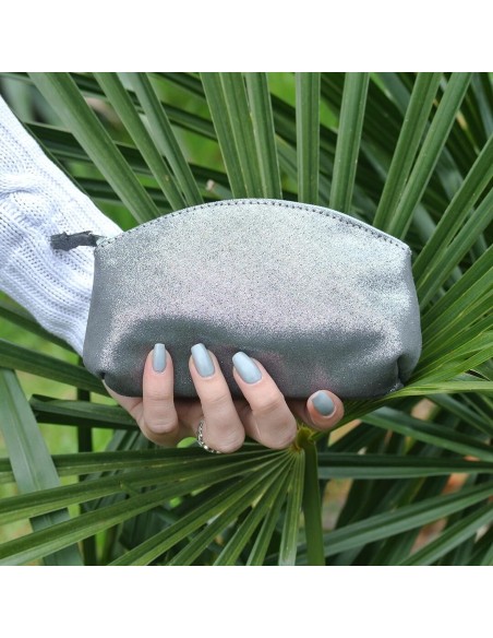 Midi Trousse à Trésors en cuir Pailleté Gris Turbulence