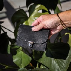 Portefeuille Royal en cuir Pailleté Réglisse