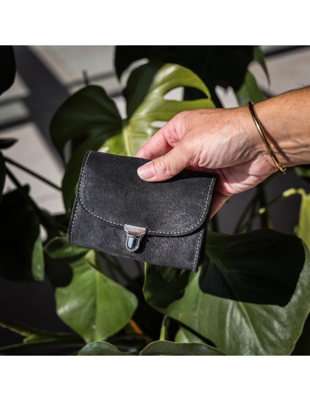 Portefeuille Royal en cuir Pailleté Réglisse