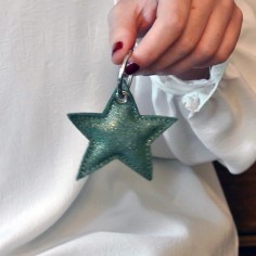 Porte Clés Étoile en cuir Pailleté Basilic