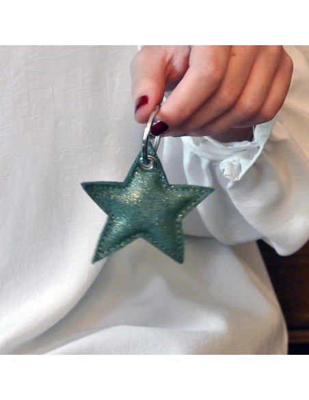 Porte Clés Étoile en cuir Pailleté Basilic