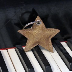 Porte Clés Étoile en cuir Pailleté Bronze