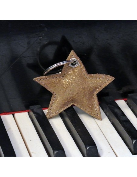 Porte Clés Étoile en cuir Pailleté Bronze
