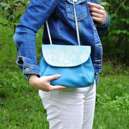 Sac Accordéon en cuir Pailleté Bleu Ange