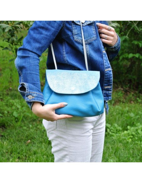 Sac Accordéon en cuir Pailleté Bleu Ange
