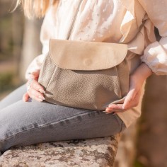 Sac Accordéon en cuir Pailleté Beige Vénus