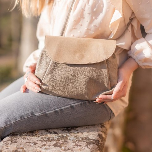 Sac Accordéon en cuir Pailleté Beige Vénus