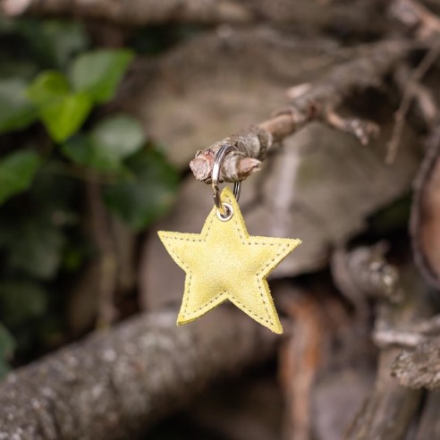 Porte-clés Etoile en cuir Pailleté Canari Doré
