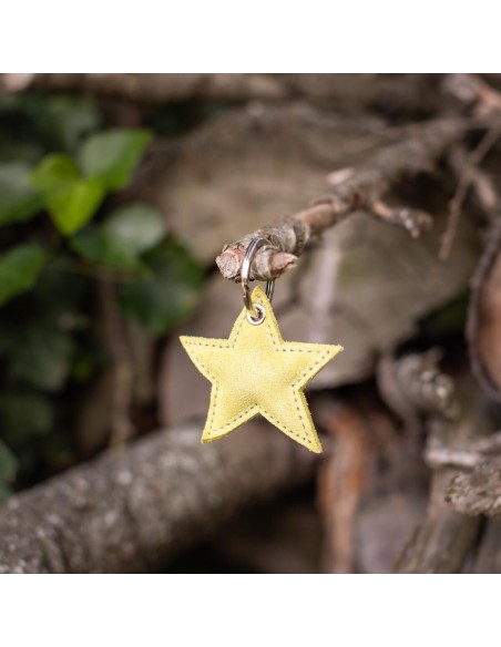 Porte-clés Etoile en cuir Pailleté Canari Doré