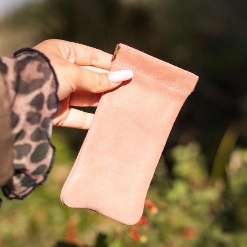 Etui à Lunettes Clic Clac en cuir Pailleté Pêche