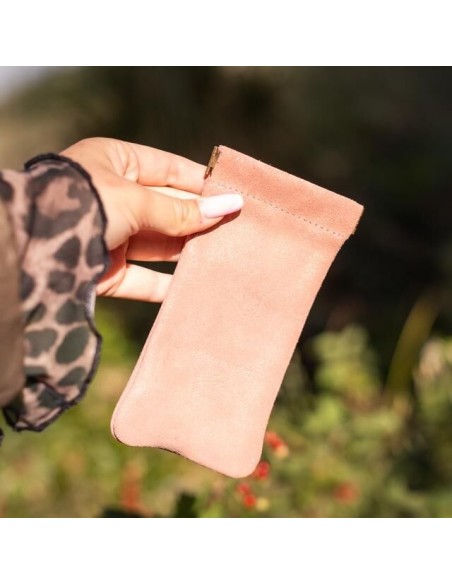 Etui à Lunettes Clic Clac en cuir Pailleté Pêche