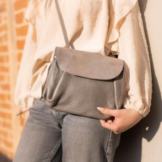 Sac Accordéon en cuir Pailleté Gris Bastille