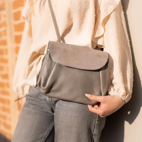 Sac Accordéon en cuir Pailleté Gris Bastille