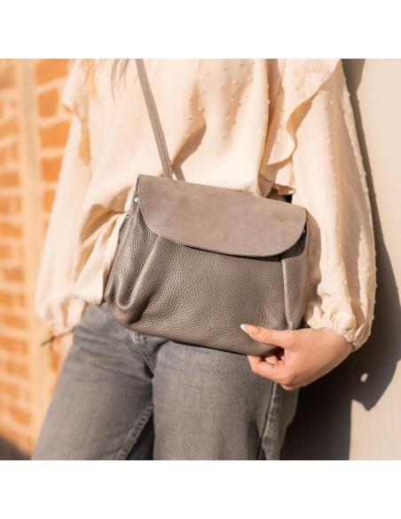 Sac Accordéon en cuir Pailleté Gris Bastille