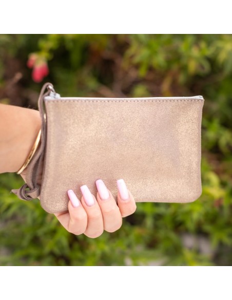 Mini Dragonnière en cuir Pailleté Grège