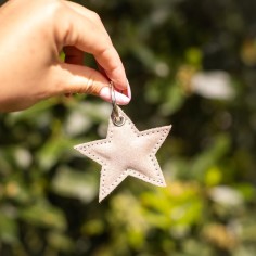 Porte-clés Etoile en cuir Pailleté Grège