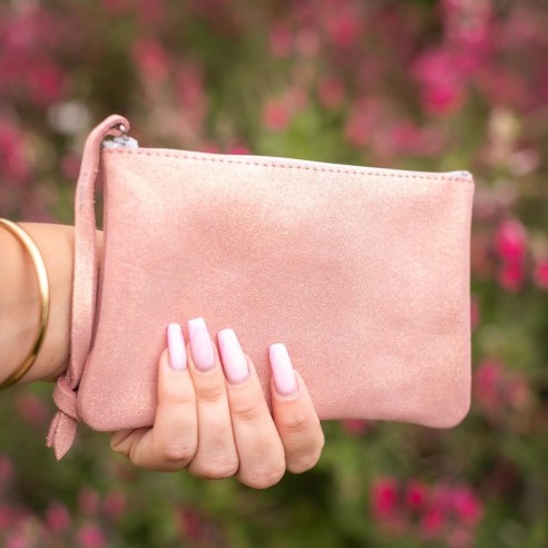 Mini Dragonnière en cuir Pailleté Pêche