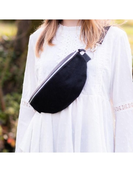 Mini Sac Banana en cuirs Grainés et Pailletés Réglisse