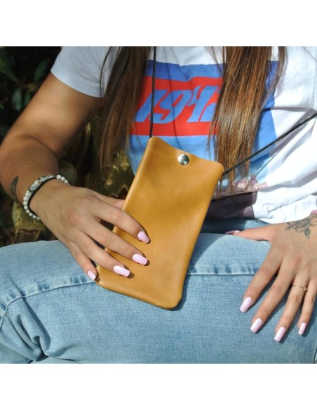 Pochette Téléphone en cuir Mixte Caramel