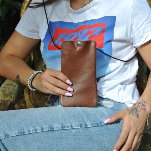 Pochette Téléphone en cuir Mixte Ebène