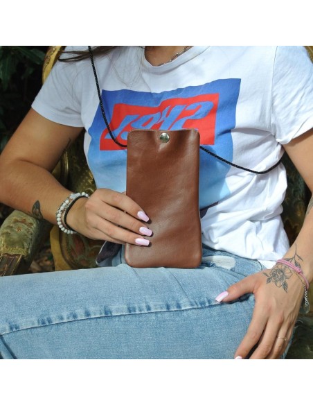 Pochette Téléphone en cuir Mixte Ebène