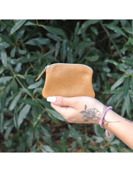 Porte-Monnaie Mini Kiwi en cuir Mixte Caramel