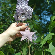 Porte Clés Étoile en cuir Pailleté Lilas Doré