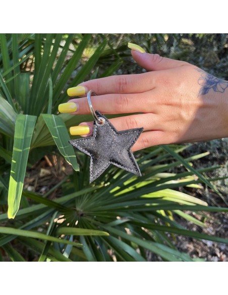 Porte Clés Etoile en cuir Pailleté Noir Cuivré